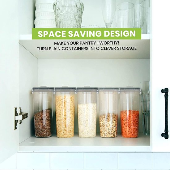 Opslagcontainer voor granen - BPA Vrij Plastic - Luchtdichte Keuken Opslag Containers - Droge Voedsel Opslag - Graan Dispenser voor Keuken & Pantry - Set van 2