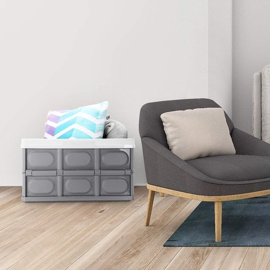 Professionele vouwbox, transportbox met deksel, opvouwbare opbergdoos met handgreep, stapelbare dozen, stapelbare dozen, stapelboxen voor opslag en transport, polypropyleen, grijs (30 liter)