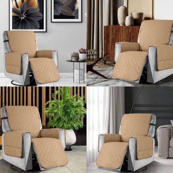 Armchair Protector with Pockets, Armchair Protector for TV Chair, 1 Seater Pockets, Chair Throw, Washable Armchair Protection, Pets for Home with Children and Pets Dog - Small/Khaki