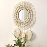 Macrame wandspiegel wanddecoratie ronde spiegel boho hangende wandspiegel met macrame veer handgemaakt