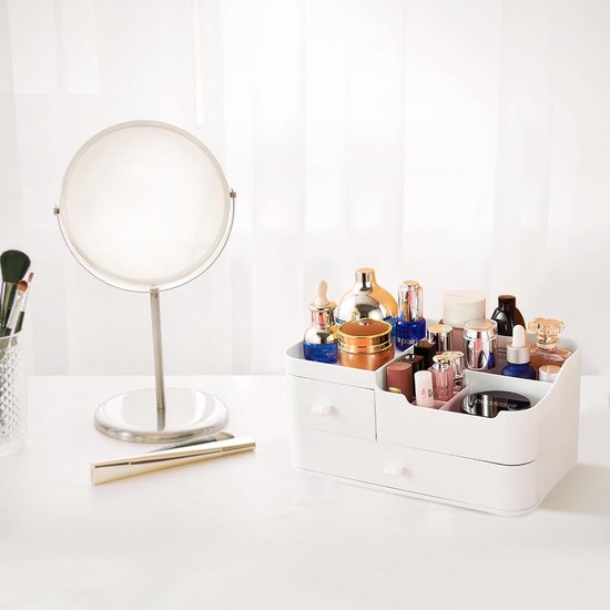Make-up organizer, cosmetica-organizer, make-up, cosmetica opslag, make-up-opbergsysteem, make-up-opbergbox voor commode, slaapkamer, badkamer (2 laden, wit)