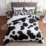 3-delig koeienbeddengoed, 135 x 200 cm met koeienvlekken, hoogwaardig 100% microvezel, dekbedovertrek met 2 kussenslopen van 80 x 80 cm, superzacht cow print, dekbedovertrek met ritssluiting