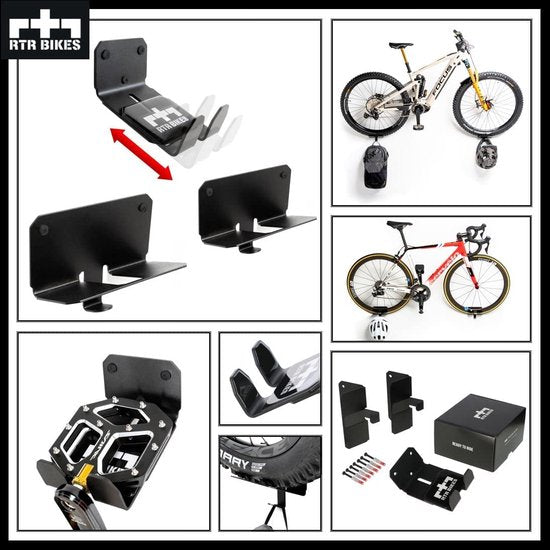 RTR BIKES Crank Pro Professional Fietsophanging, fietshouder voor aan de muur, wandhouder, ideaal voor ruimtebesparend ophangen van de fiets, voor thuis, garage en fietswinkel