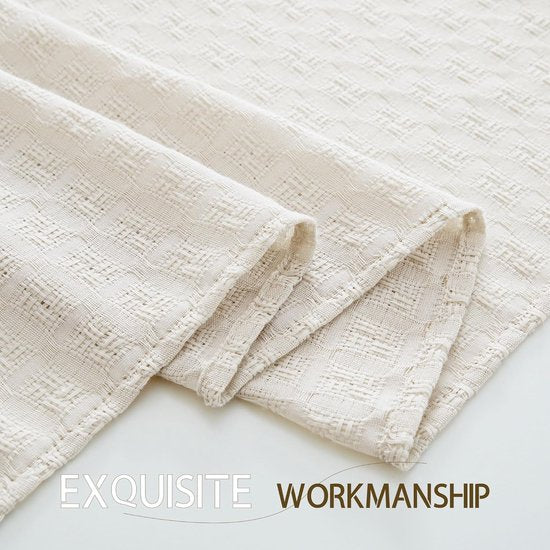 Wasbare tafelloper linnen 1 stuk vierkante tafelloper beige modern geruit opengewerkte tafelloper boho decoratie voor keuken/eetkamer, 40 x 240 cm