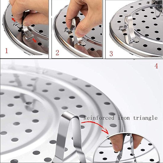 Roestvrijstalen stoompan, 5 stuks, stoominzetstuk, ronde standaard, stoominzet van roestvrij staal, voor kookpannen, potten, taartrooster, afkoelrooster voor koken, braden, bakken, 18/20/22/24/26 cm.