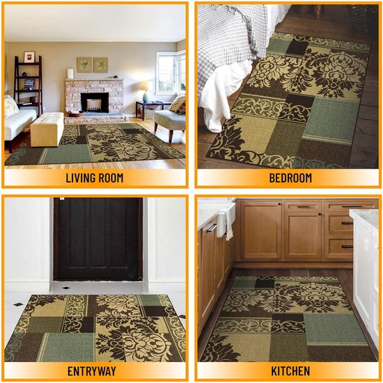 Ottohome-collectie, eigentijdse antislip kamertapijt in damast-design, bruin, 100 x 150 cm