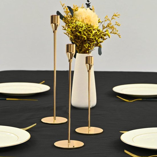 Set van 18 kandelaars, goudkleurig, conisch, geschikt voor kaarsen met een diameter van 3/4 inch, hoge metalen kandelaar voor bruiloften, woondecoratie, diner bij kaarslicht (goud)