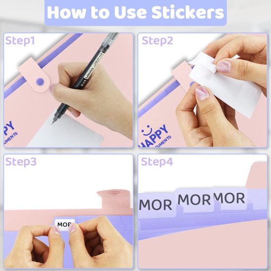 Documentenmap, A4-map, vakken map, hoge capaciteit, uitbreidbaar, gemakkelijk te dragen, met drukknop en 12 vakken, voor thuis of op kantoor, documenten (roze)