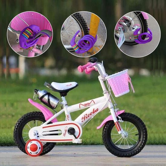 Fietsslot voor kinderen, cijfercode-combinatiekabelslot, klein, 120 cm x Ø12 mm, met staalkabel ommanteld (paren)