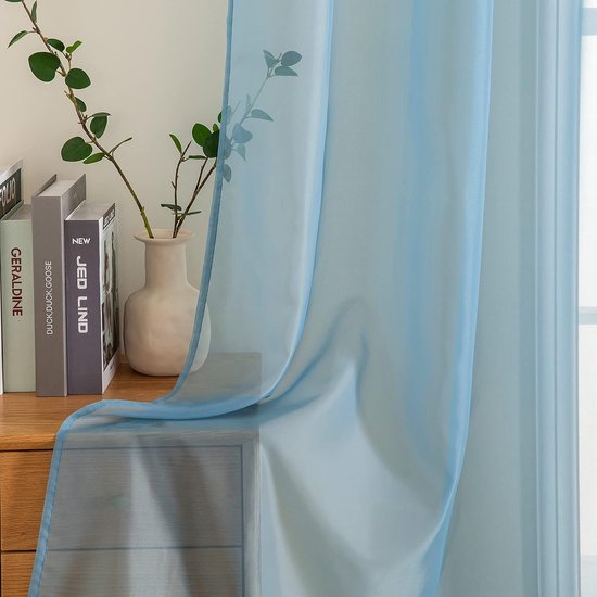 Voile-gordijn, transparant gordijn van voile, eenkleurig, met oogjes voor stang, luchtig deco-gordijn voor slaapkamer en woonkamer, set van 2, 175 x 140 cm (h x b), grijs blauw