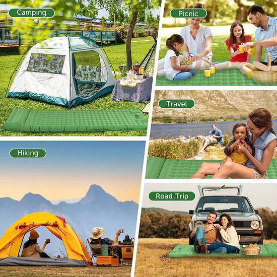 Isomat, campingmatras, opblaasbare isomat met kussen, ultralichte draagbare isolatiemat, outdoor met voetpomp, luchtmatras, camping voor reizen, tent, strand