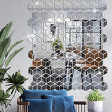 24 stuks zelfklevende 3D acryl wandspiegel, 14 x 8 cm, afneembare driehoekige doe-het-zelf spiegelstickers, tegelstickers, voor woonkamer, slaapkamer, huis (zilver)