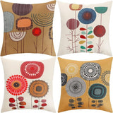 Kussensloop 45 x 45 cm, boho-kussenslopen, set van 4, decoratieve kussenslopen voor bank, kantoor, auto, slaapkamer, thuis, decoratie (bloemen-linnen)