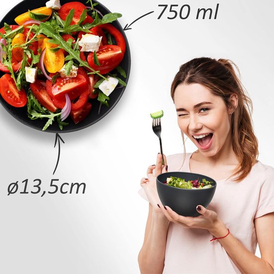 Bowl Mueslikommen, set van 12, onbreekbaar, 750 ml dessertkommen, soepkommen, kommen en kommen set van kunststof (antraciet zwart, 12 x 750 ml)
