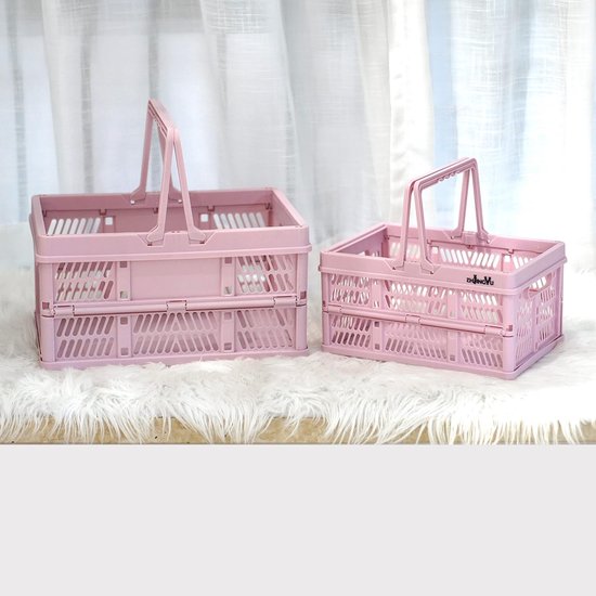 Shopping Basket Plastic Foldable Folding Box Small 19 Litres 38 x 25 x 20 cm Suitable for Kitchen, Bathroom, Office, Bedroom, Classroom, Cupboard, Drawer (Pink)