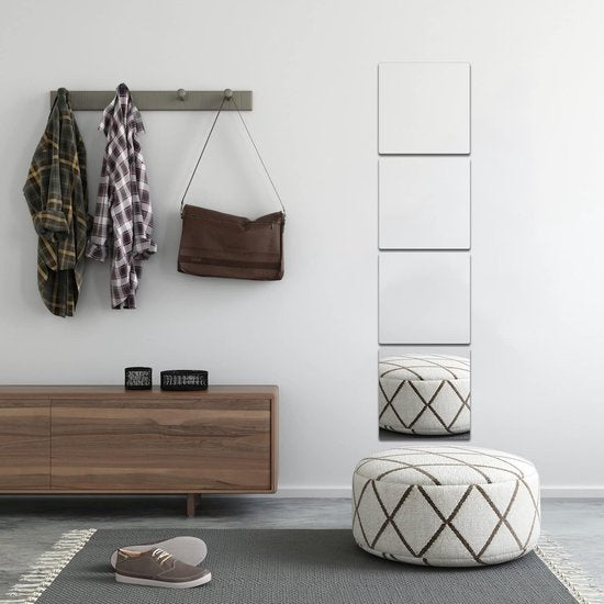 4 stuks HD zelfklevende spiegels van glas, elk 30,5 x 30,5 cm vierkante zelfklevende spiegel, spiegeltegels, zelfklevende set voor woonkamer, slaapkamer, kast, deurkamer, slaapkamer