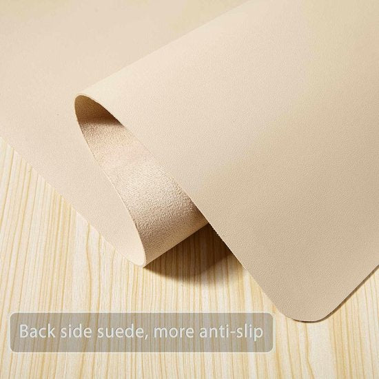 Uitgebreide muismat, grote muismat, XXL, bureaumat, bureauonderlegger voor laptop, toetsenbord, muis, schrijfblok, PU-leer, waterdicht + suède, antislip, 90 x 43 cm (beige)