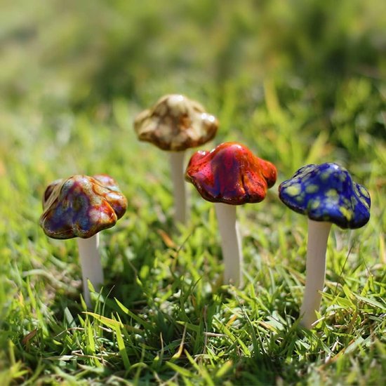 Tuindecoratie, 4 stuks keramische paddestoel voor tuintuin sprookjestuin gazon tuin paddestoelen tuinpotten decoratie keramische ornament voor doe-het-poppenhuis oppotschuur bloempot planten standbeeld