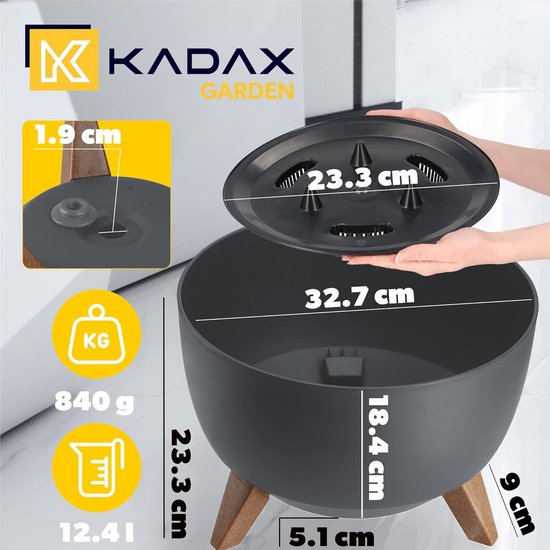 KADAX - Bloempot van kunststof met drie insteeksteunen - ronde bloembak, plantenschaal voor balkon, woonkamer - Diameter 33 cm, Antraciet