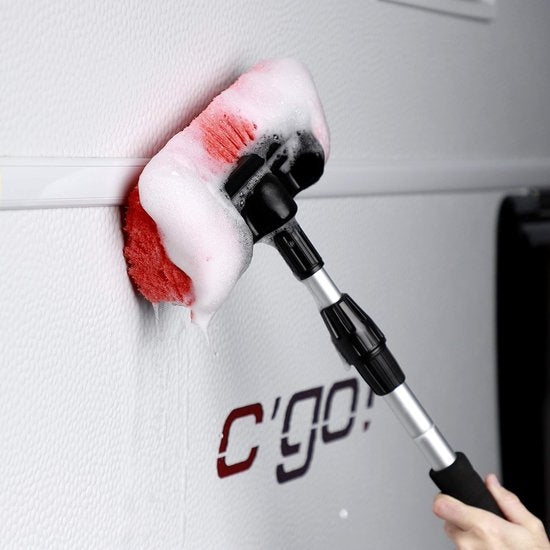 Telescopische wasborstel, autowasborstel voor caravan, auto, vrachtwagen, bus, bestelwagen, camper, telescoopsteel van 105-180 cm uittrekbaar, autowasborstel, reinigingsborstel