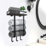 Guest Towel Holder Black Matt Towel Rack Bathroom 40 cm Wall Mounted Towel Holder with Drilling for Bathroom and Kitchen with 3 Hooks