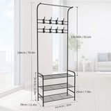Gaderobe kapstok met haken, robuuste metalen kledingstandaard, kapstok met bank, multifunctioneel kledingrek voor de slaapkamer, kapstok met schoenenrek