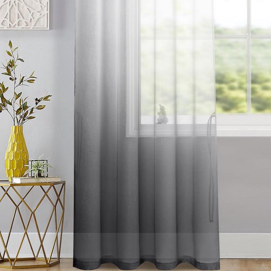 Ombre-gordijnen met oogjes kleurverloop voile pure gradiëntgordijnen set van 2 voor slaapkamer en woonkamer lusgordijnen met striksluitingen 225 x 140 cm (h x b) grijs