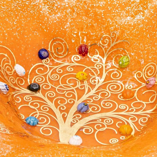 Venezia Schaal Bord Decoratie Opbergschaal Boom des Leven Murano-glas versierd met murrines en bladgoud cadeau-idee Handgemaakt Made Italy (cm13x13)
