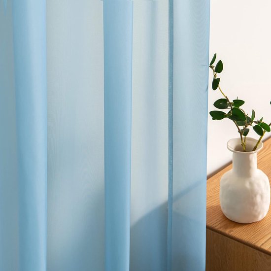 Voile-gordijn, transparant gordijn van voile, eenkleurig, met oogjes voor stang, luchtig deco-gordijn voor slaapkamer en woonkamer, set van 2, 175 x 140 cm (h x b), grijs blauw