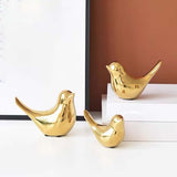 Set van 2 vogelbeelden, moderne dierensculpturen, keramische huissculptuur decoratie voor ornamenten in de woonkamer, slaapkamer, kantoor, bureau en kasten (goud)