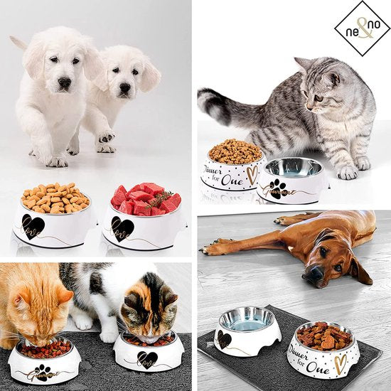 Voerbak set van 2 voor kleine honden, katten of puppy's [Uniek design door NE&NO] voerbak hond antislip | voederbak hond (maat: S / 170 ml) drinkbak kat | waterbak katten | hondenkom