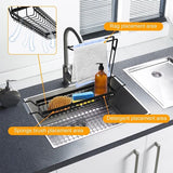 Spoelbakorganizer, telescopische keukengootsteen, caddy organizer met doekhouder, sponshouder voor keukenaanrecht, roestvrij staal, spoelbak, afdruiprek, wastafelorganizer voor keuken, gootsteen (42-54 cm)