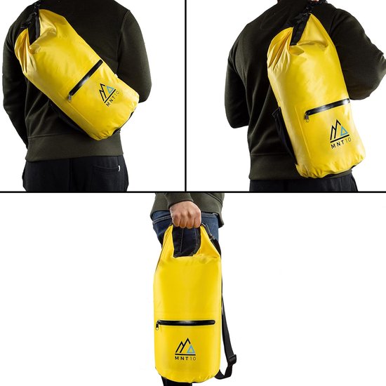 Droogzak, waterdichte pakzak, met draagriem, droge zakken, waterdicht, 10 of 20 liter, waterdichte tas voor reizen, outdoor en camping, slijtvast, geel, set van 2 (10 l, 20 l))