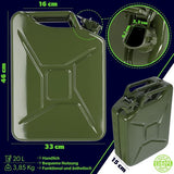 KADAX - Retro jerrycan van 0,8 mm staal - jerrycan voor benzine en diesel, reservetank met drievoudige handgreep, stalen blikje - Groen, 20L