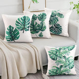 Kussenhoes 40 x 40 cm, set van 4, groene tropische plant, decoratieve bankkussenhoes, zachte kussenhoezen, buitenkussen voor tuinmeubelen (imitatielinnen)