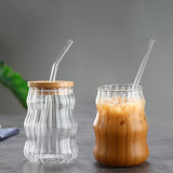 set van 2 grote koffiekopjes, 500 ml latte macchiato glazen, met deksel en lepel, helderglazen kopjes, ijskoffie glazen kopjes, rimpel drinkglazen, warm koud drinkglas