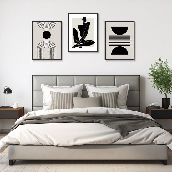 Boho abstracte kunstprints poster zwart en wit geometrische muurafbeeldingen voor slaapkamer woonkamer decor 30 x 40 cm zonder lijst set van 3