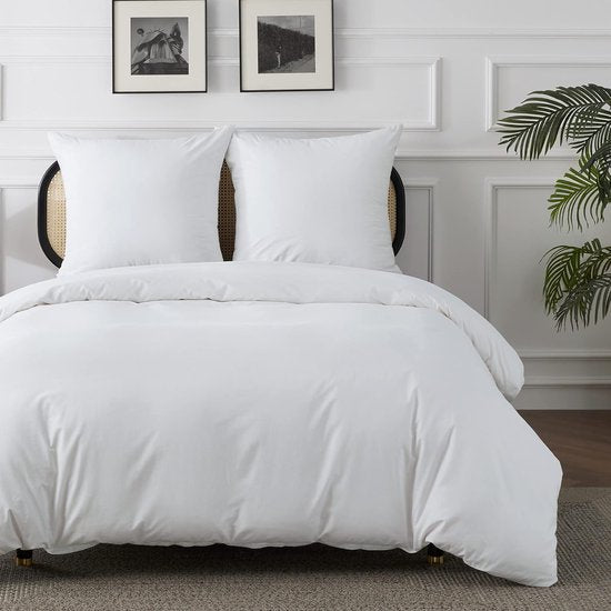 Beddengoed, 155 x 220 cm, katoen, wit, beddengoedsets 155 x 220 cm, dekbedovertrek, 3-delig met 2 kussenslopen 80 x 80 cm, Oeko-Tex beddengoed met ritssluiting