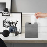 Hars cosmetische doekjesbox, zakdoekdoos, vierkant, rolpapier, doekjesbox, tissuedoos met uittrekbare bodem voor eetkamer, badkamer, slaapkamer, auto, kantoor - zilvergrijs