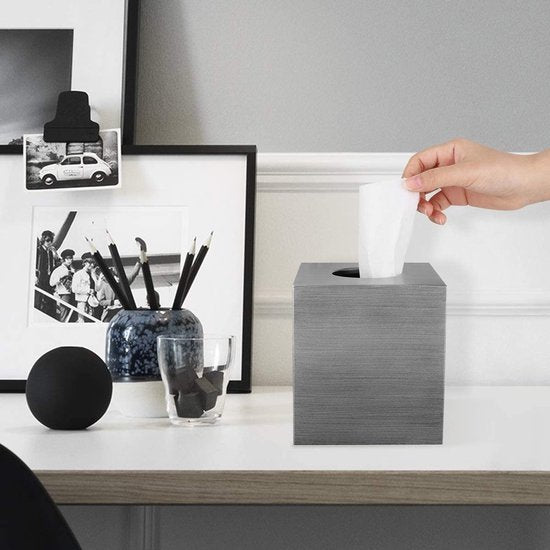Hars cosmetische doekjesbox, zakdoekdoos, vierkant, rolpapier, doekjesbox, tissuedoos met uittrekbare bodem voor eetkamer, badkamer, slaapkamer, auto, kantoor - zilvergrijs