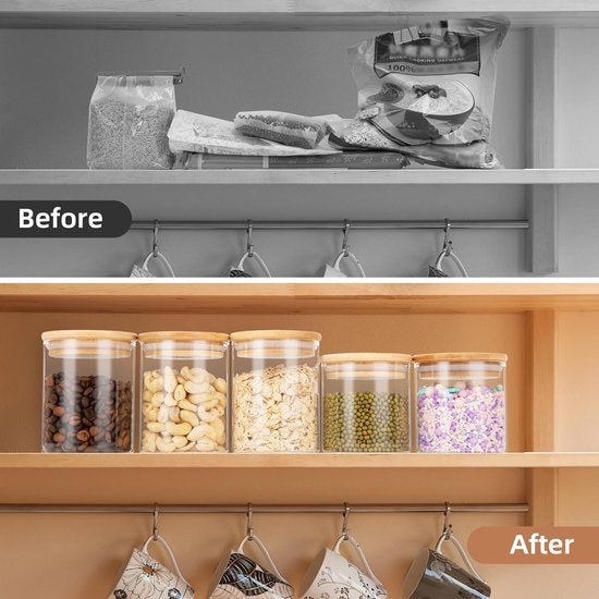 Set van 8 voorraadpotten met deksel etiketten, glazen containers, ho Set van 8 voorraadpotten met deksel etiketten, glazen containers, ho