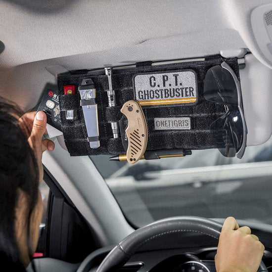 Zonneklep, Multifunctionele Nylon Organizer voor de Auto, Opbergtas met Molle strap voor tickets, creditcards, rijbewijs, herbruikbare verpakking (zwart)