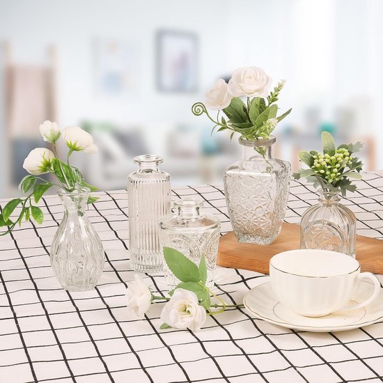 Kleine glazen vazen ​​​​voor tafeldecoratie, mini-vazen, set van 10 stuks, glazen vazen, bloemenvaas, moderne tafelvazen, bruiloft, kleine vaas, decoratieve glazen voor droogbloemen, glazen flessen,