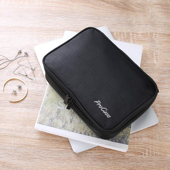 Sieradenetui, sieradenkistje voor het opbergen van sieraden, zachte gevoerde dubbellaagse sieradenorganizer voor oorbellen, ringen, halskettingen, armbanden, horloges enz. - zwart