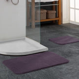 Badmat, 2-delig, absorberend badkamertapijt, wasbaar, waterdichte badmat, badmatset, deurmat 60 x 100 cm en 60 x 50 cm, pruim