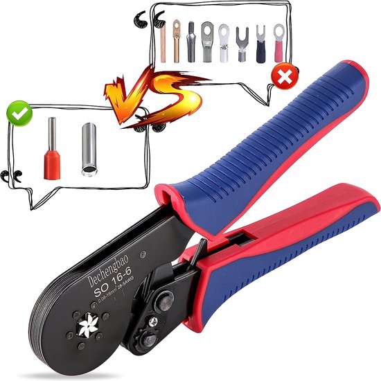 Krimptang voor adereindhulzen, 16-4, vierkante koppeling, AWG 30-5 (0.08-16 mm²), adereindhuls-krimptang, ratelkrimpgereedschap