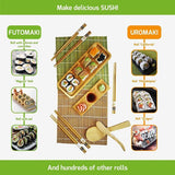 Sushi Maker Kit 11-Piece - Bamboo Sushi Set Rolling Mat and Serving Set for Beginners - 2 Mats, 5 Pairs Chopsticks with Bag, Rice Spoon, Spreader, Serving Plate, Triplet Sauce Bowl with Ebook