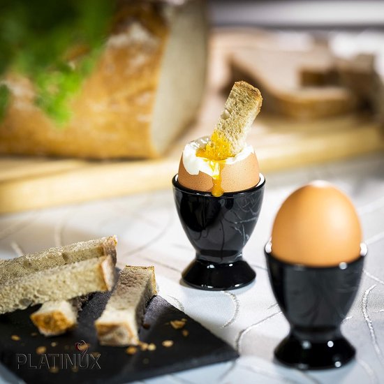 Zwarte eierdopjes van glas set 6-delige eierstandaard eierhouder ontbijt brunch egg cup likeurglazen max. 35 ml