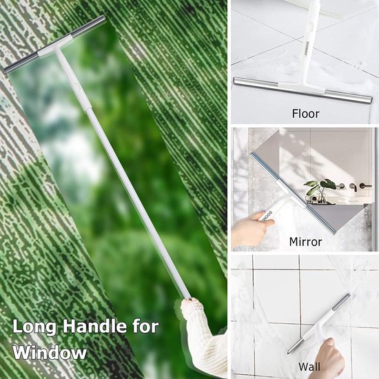 Waterwisser, vloerwisser met verlenging van 105 cm, lange steel, rubberen lip, voor badkamer, tegel, douchevloer