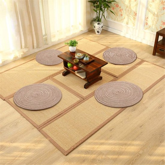 Vloerkleed, handgemaakt gevlochten rond tapijt, voor woonkamer, slaapkamer, badkamer, kinderkamer, Tatami tapijt (beige, 40x40cm)